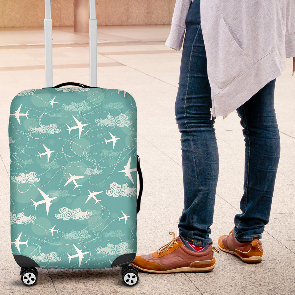 Airplane Cloud Pattern Green Background Luggage Covers