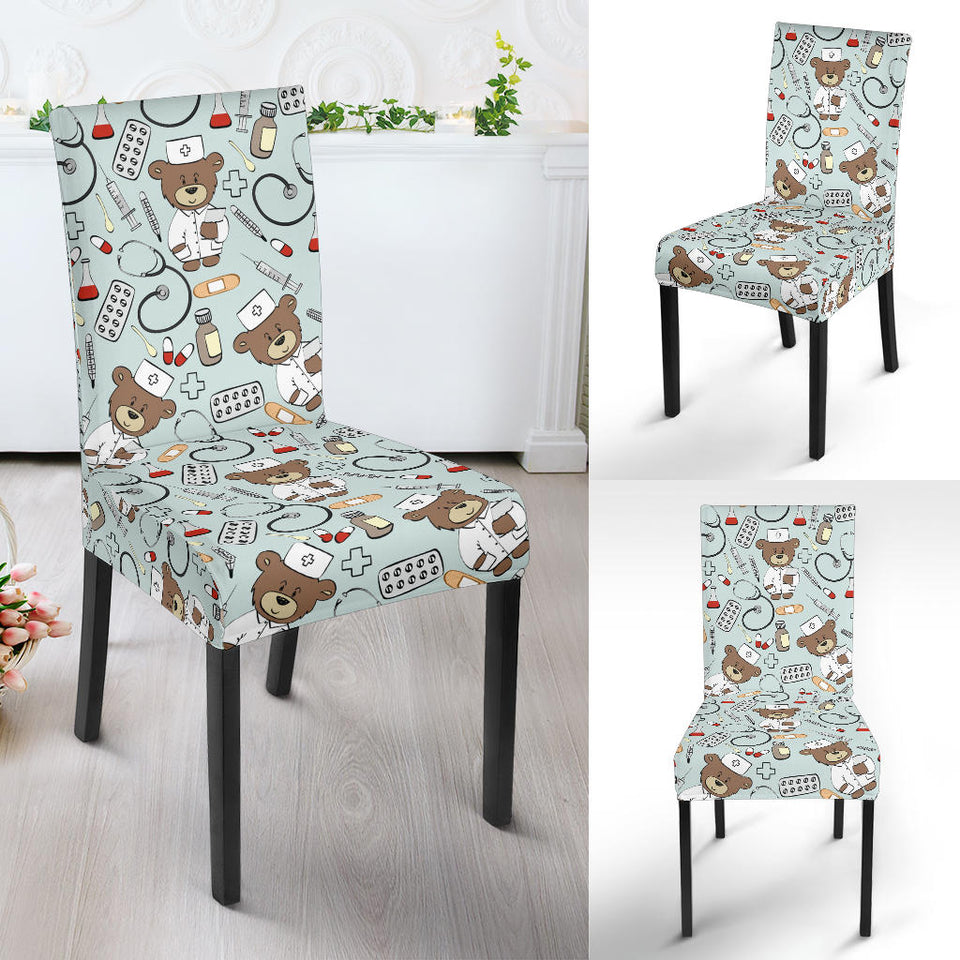 Teddy Bear Pattern Print Design 02 Dining Chair Slipcover