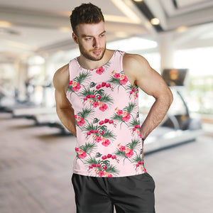 Red Pink Orchid Hibiscus Pattern Men Tank Top