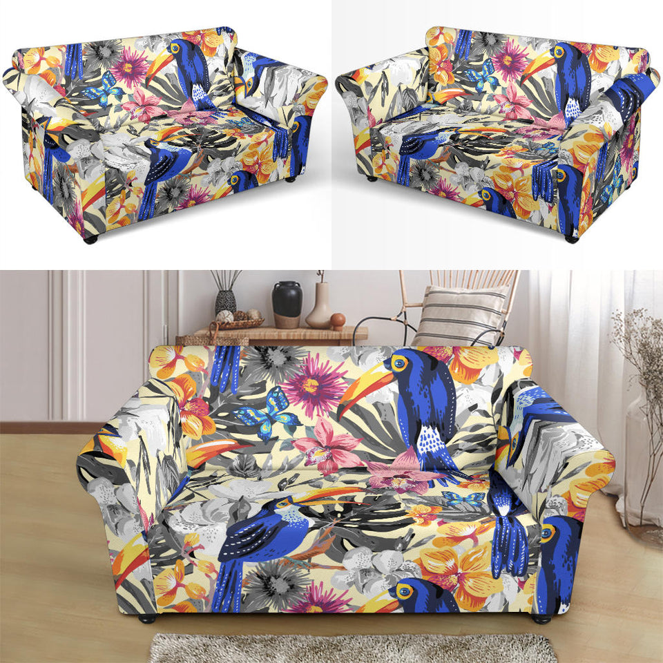 Toucan Leaves Flower Pattern Loveseat Couch Slipcover