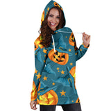 Halloween Pumpkin Witch Hat Pattern Women Hoodie Dress