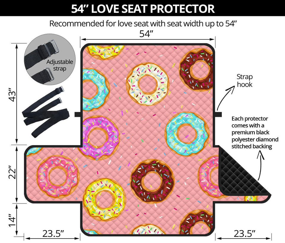 Donut Pattern Pink Background Loveseat Couch Cover Protector