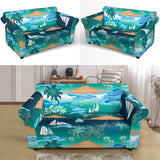 Sailboat Water Color Pattern Loveseat Couch Slipcover