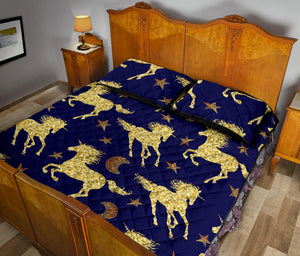 Unicorn Gold Pattern Quilt Bed Set