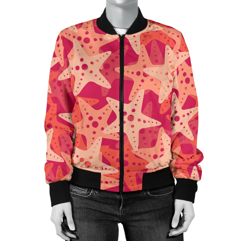 Starfish Red Theme Pattern Women Bomber Jacket