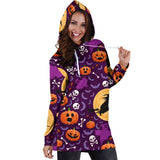 Halloween Pumpkin Witch Pattern Women Hoodie Dress