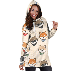 Shiba Inu Head Pattern Women Hoodie Dress