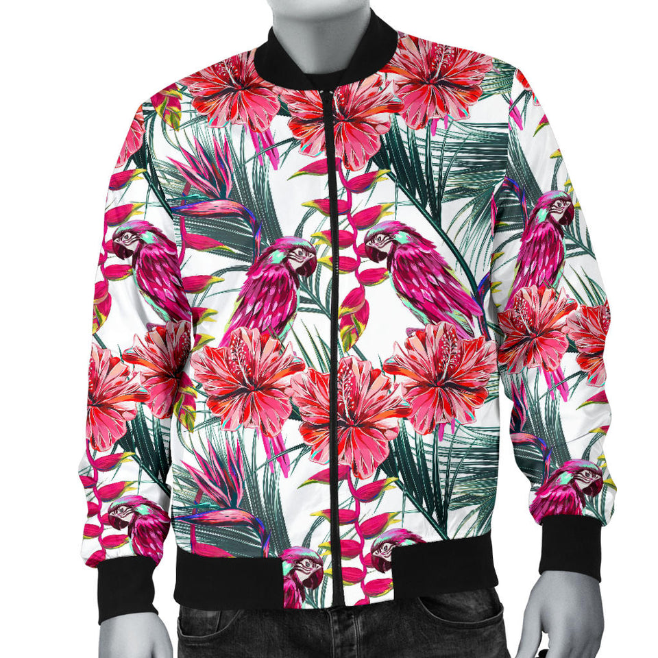 Pink Parrot Heliconia Pattern Men Bomber Jacket