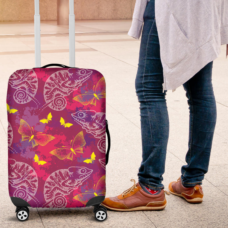 Pink Chameleon Lizard Butterfly Pattern Luggage Covers