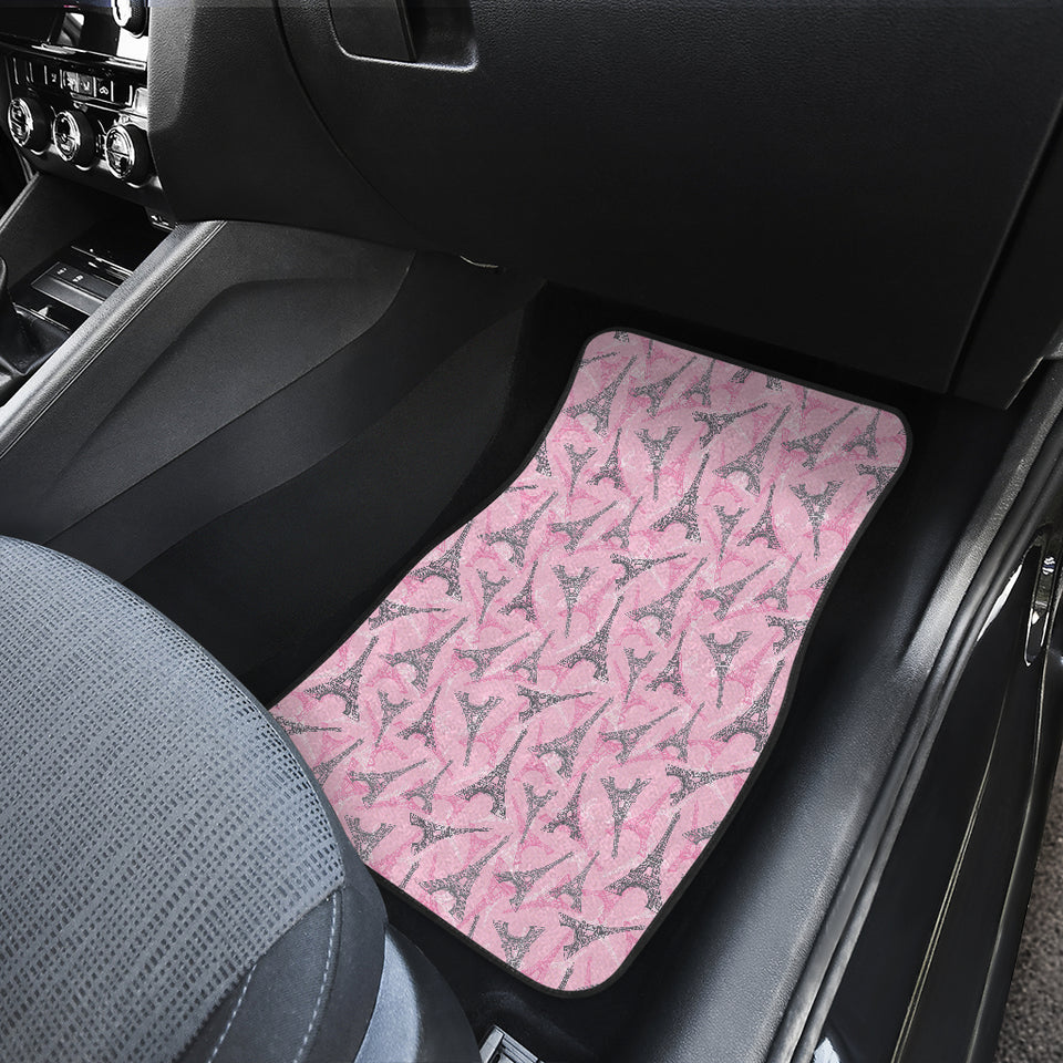 Eiffel Tower Pink Background Pattern Print Design 04 Front Car Mats