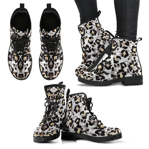 Leopard Skin Pattern Leather Boots