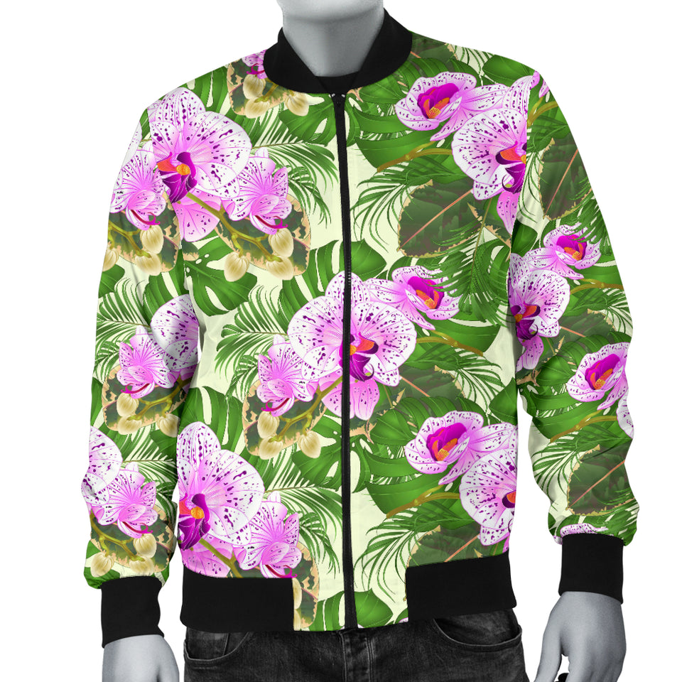 Orchid Leaves Pattern Men Bomber Jacket