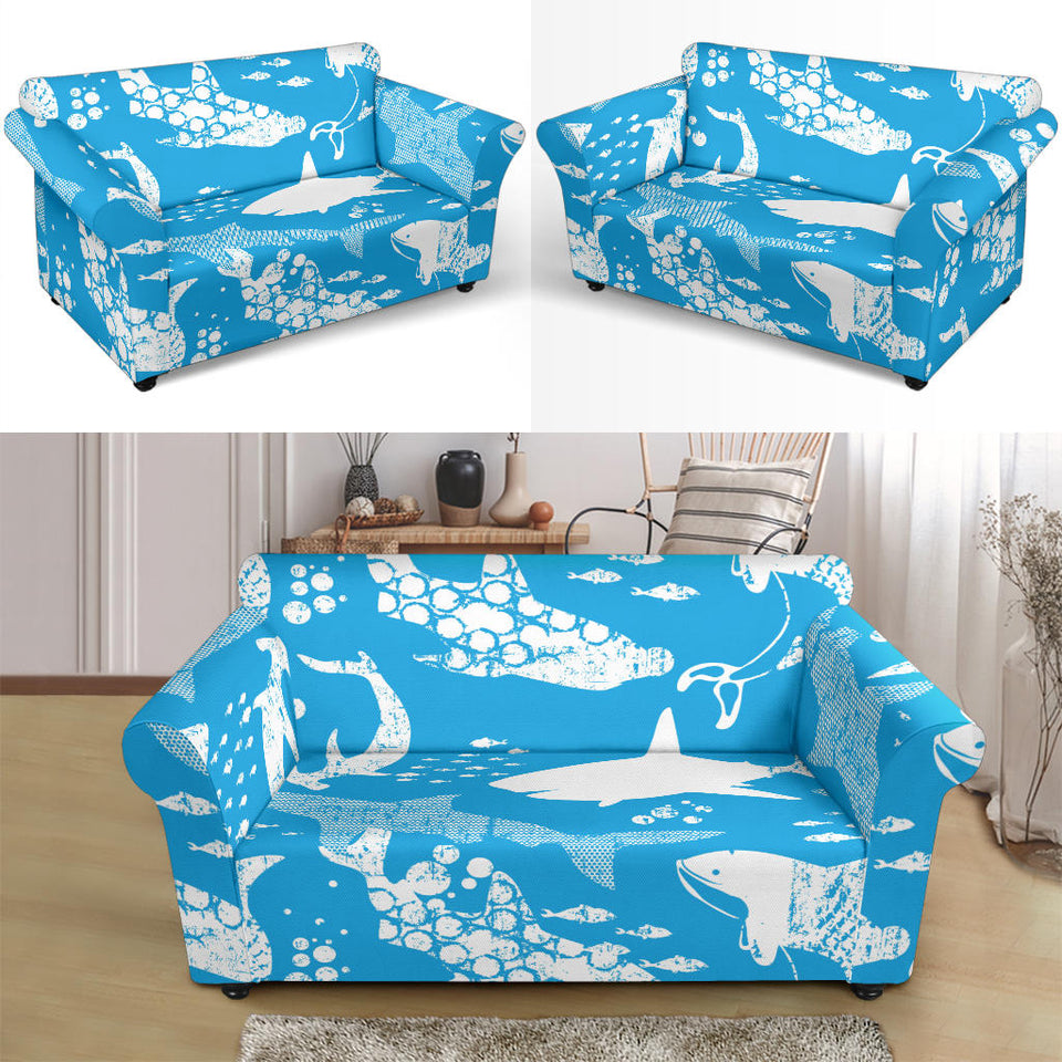 Shark Pattern Blue Theme Loveseat Couch Slipcover