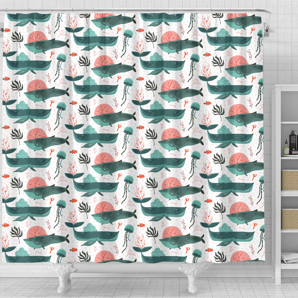 Whale Jelly Fish Pattern  Shower Curtain Fulfilled In US