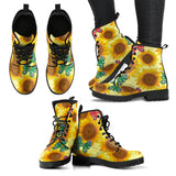 Sunflower Butterfly Pattern Leather Boots