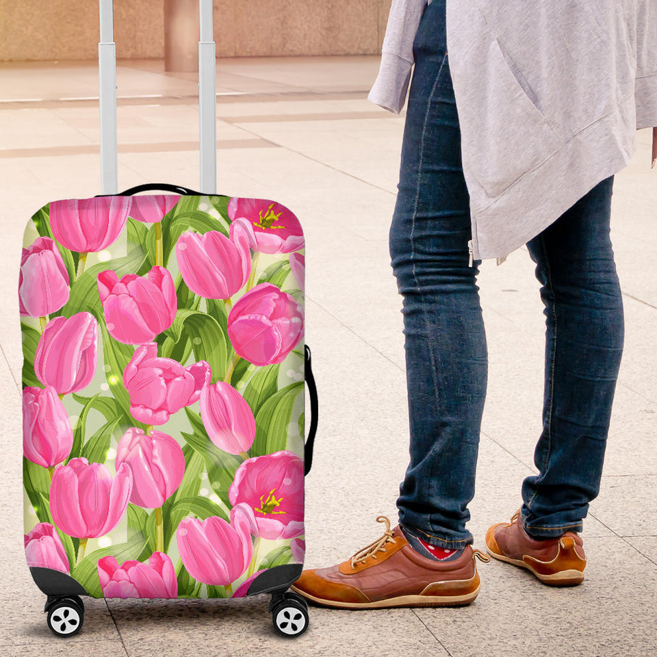 Pink Tulip Pattern Luggage Covers