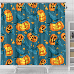 Halloween Pumpkin Witch Hat Pattern Shower Curtain Fulfilled In US