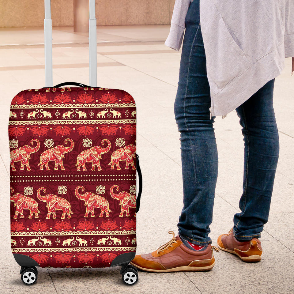 Elephant Red Pattern Ethnic Motifs Luggage Covers