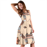 Camel Tribal Pattern Sleeveless Midi Dress