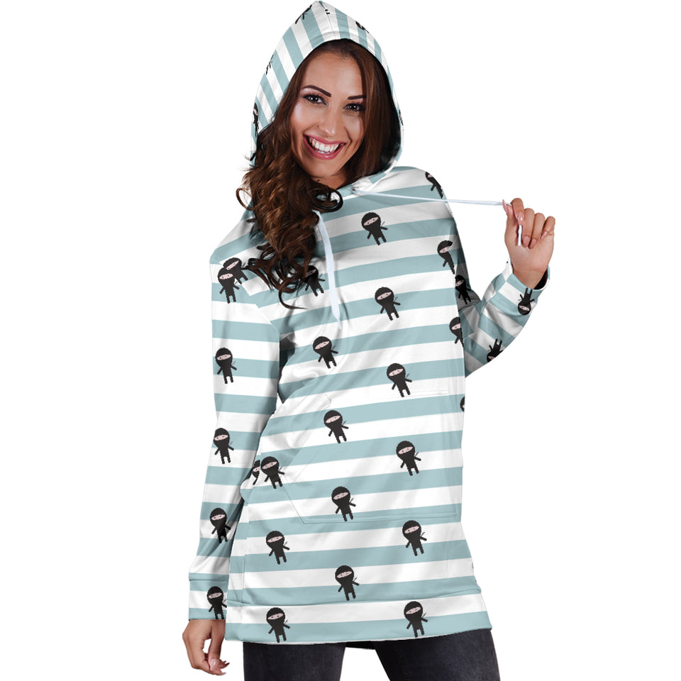 Ninja Pattern Stripe Background Women Hoodie Dress