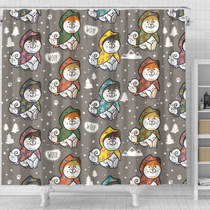Cute Siberian Husky Raincoat Pattern Shower Curtain Fulfilled In US