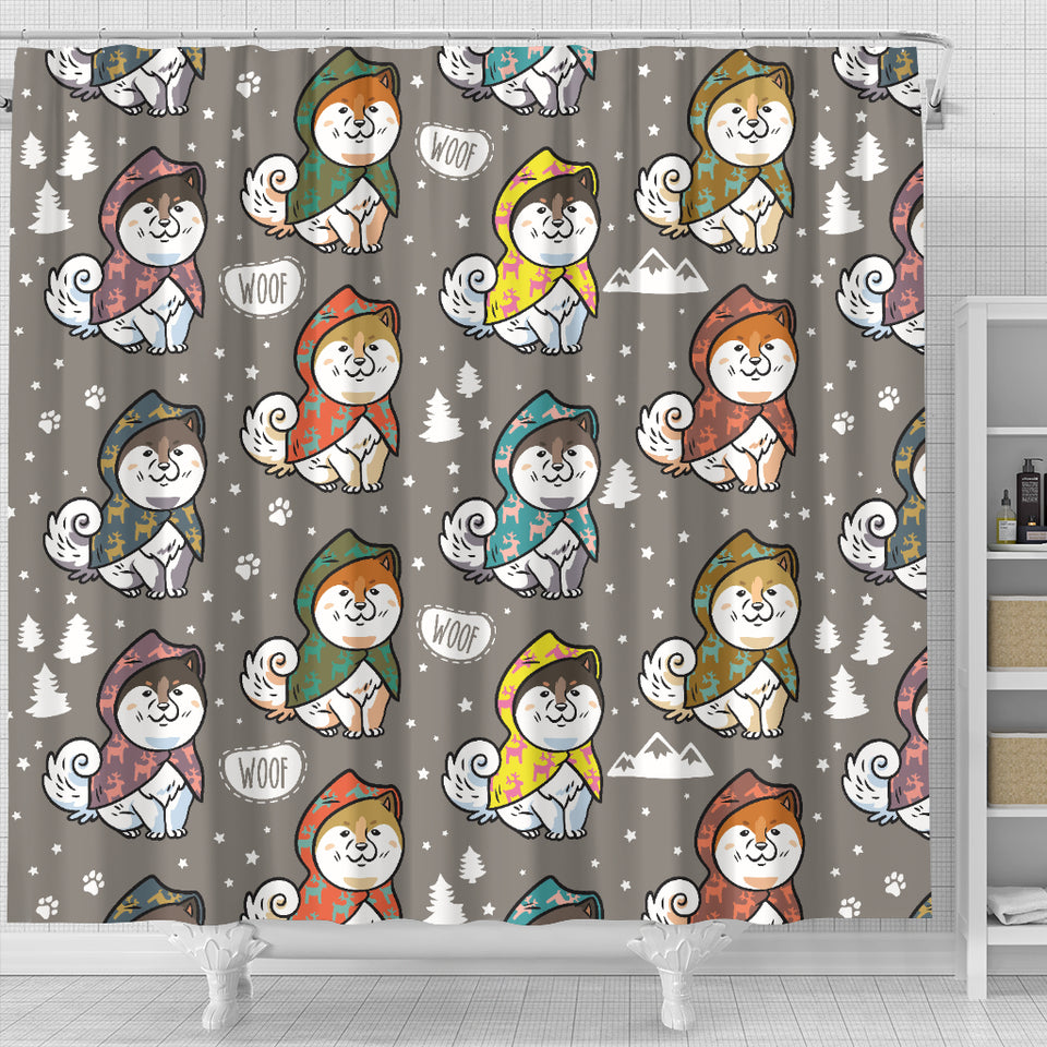 Cute Siberian Husky Raincoat Pattern Shower Curtain Fulfilled In US