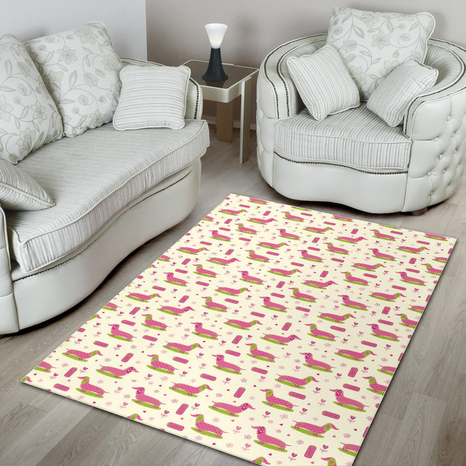 Pink Dachshund Pattern Area Rug