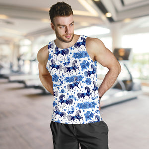 Horse Flower Blue Theme Pattern Men Tank Top