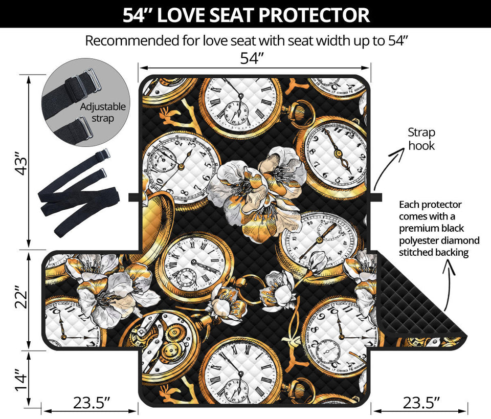 Clock Flower Pattern Loveseat Couch Cover Protector