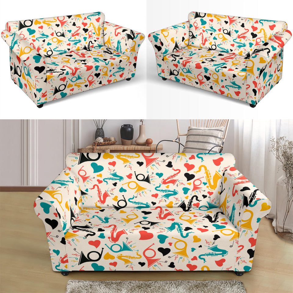 Saxophone Pattern Background Loveseat Couch Slipcover