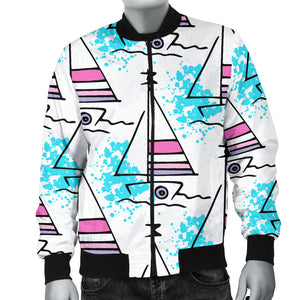 Sailboat Pattern Men Bomber Jacket