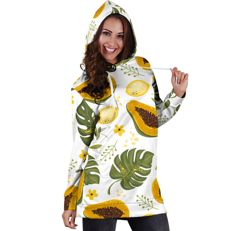 Papaya Leaves Flower Pattern Women Hoodie Dress