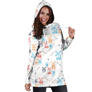 Hand Drawn Windmill Pattern Women Hoodie Dress