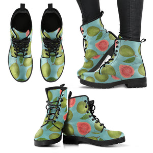 Guava Pattern Green Background Leather Boots