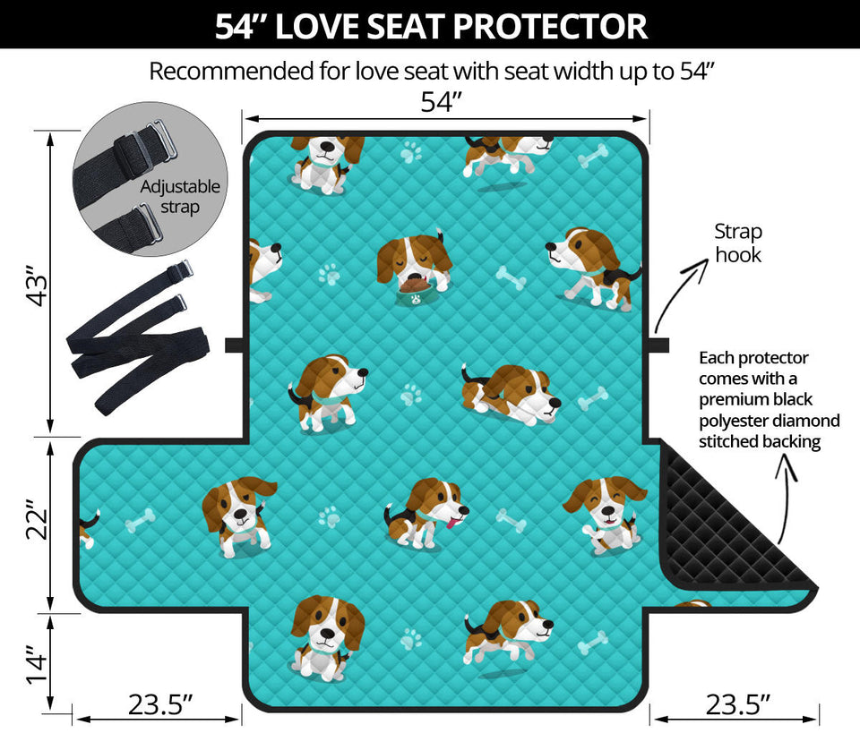 Cute Beagle Pattern Loveseat Couch Cover Protector