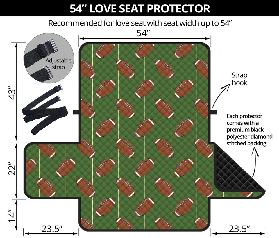 American Football Ball Pattern Green Background Loveseat Couch Cover Protector