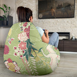 Japanese Crane Green Theme Pattern Bean Bag Cover