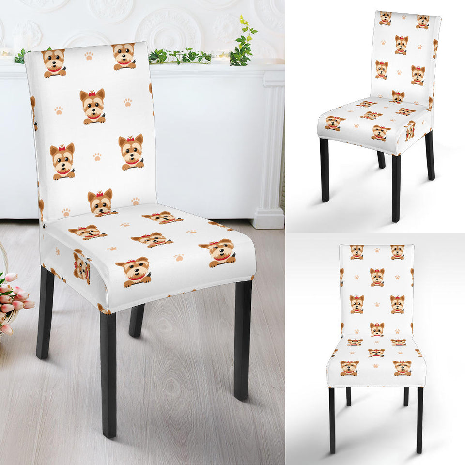 Yorkshire Terrier Pattern Print Design 03 Dining Chair Slipcover