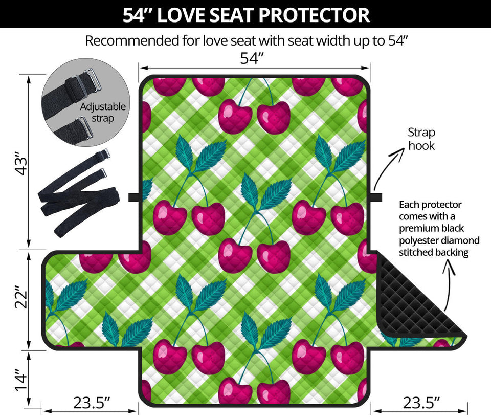 Cherry Pattern Green Background Loveseat Couch Cover Protector