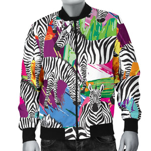 Zebra Colorful Pattern Men Bomber Jacket