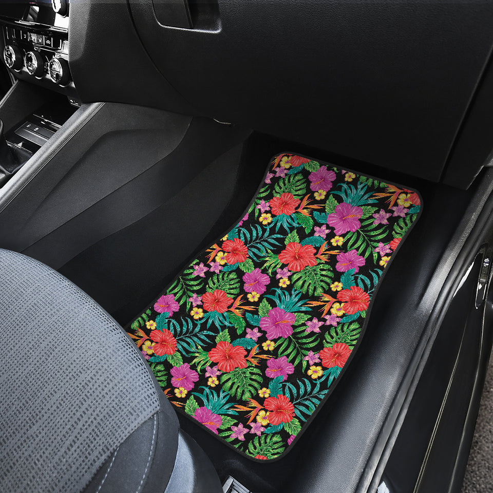 Hibiscus Pattern Print Design 01 Front and Back Car Mats