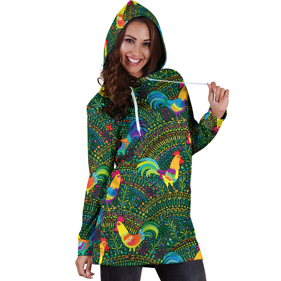 Rooster Chicken Pattern Theme Women Hoodie Dress