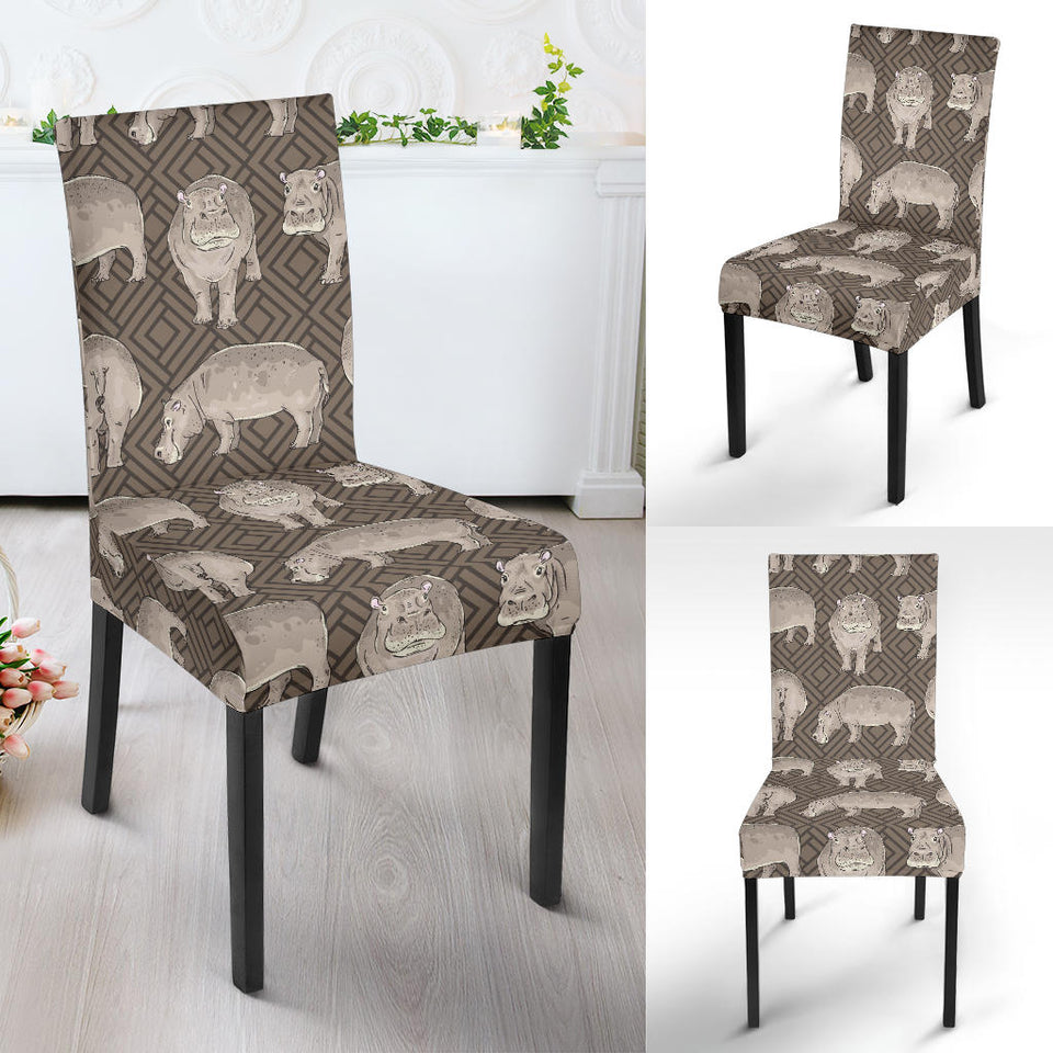 Hippopotamus Pattern Print Design 04 Dining Chair Slipcover