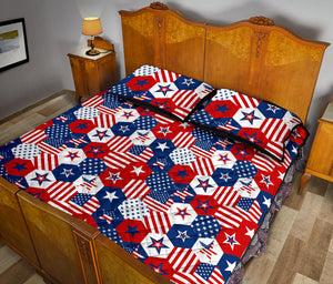 USA Star Hexagon Pattern Quilt Bed Set