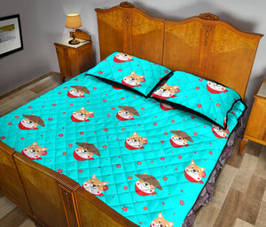 Shiba Inu Japanese Hat Pattern Quilt Bed Set