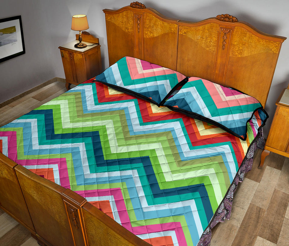 Rainbow Zigzag Chavron Pattern Quilt Bed Set