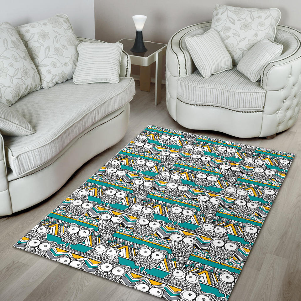 Owl Pattern Green Background Area Rug