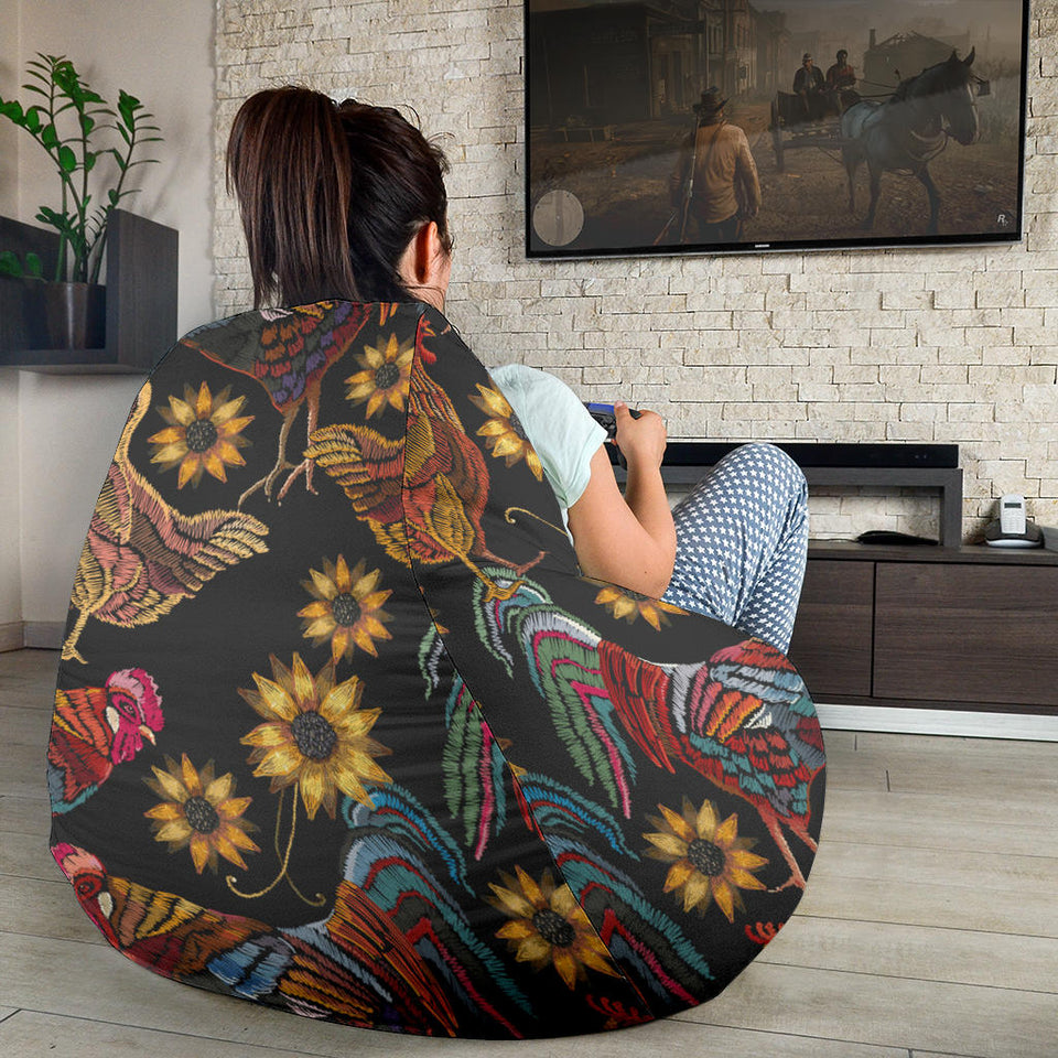 Rooster Chicken Flower Pattern Bean Bag Cover