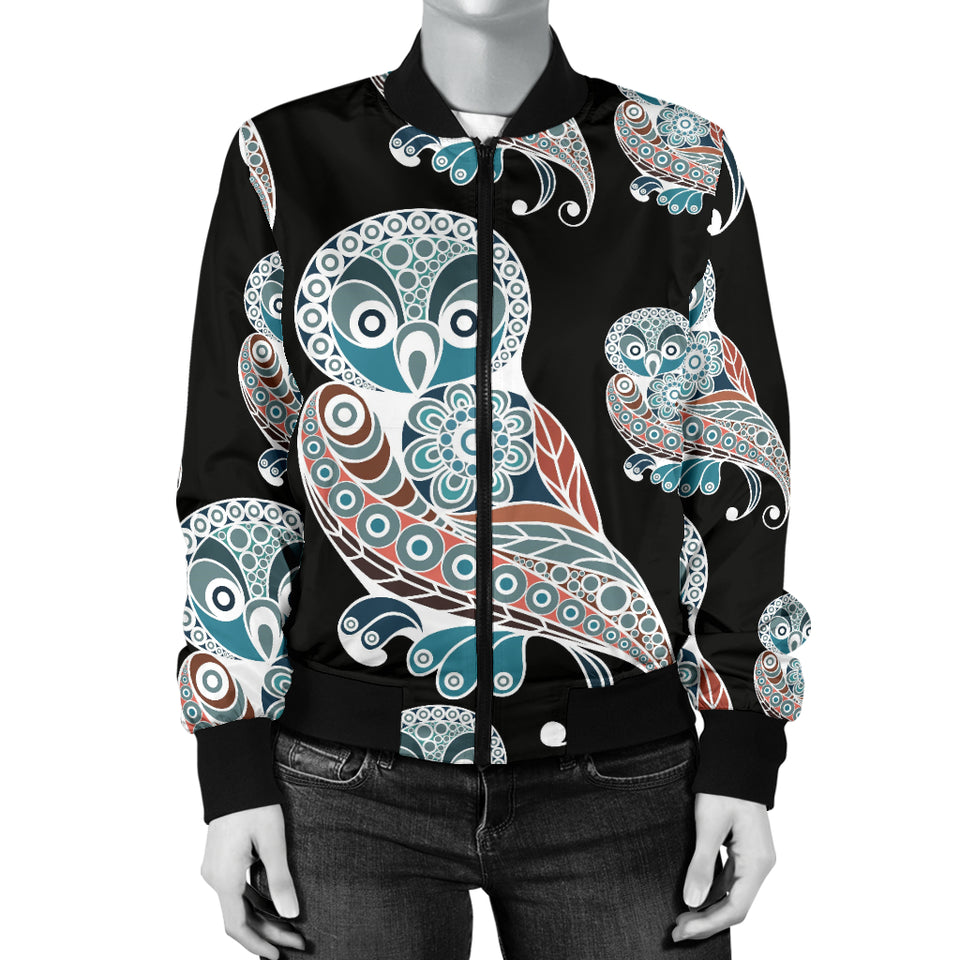 Owl Tribal Pattern Women Bomber Jacket