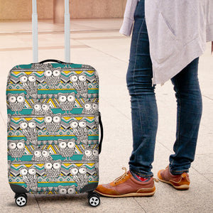 Owl Pattern Green Background Luggage Covers